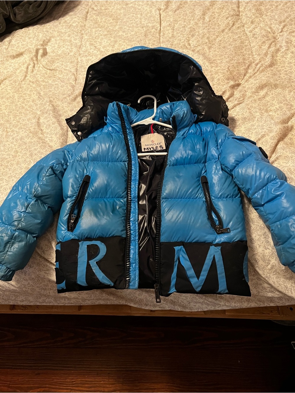 Moncler Kids Sky Blue and Black Puffer Jacket